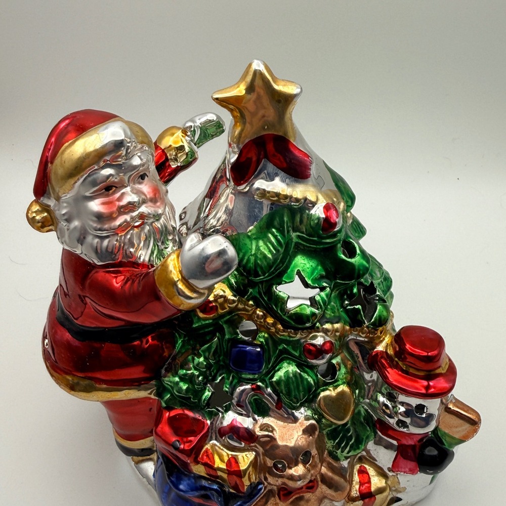 Vintage Don Mechanic Santa Claus Christmas Tree Tea Light Candle Holder Metallic